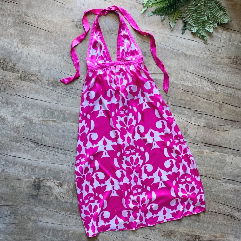 Banana Republic Pink & White Maxi Halter Dress